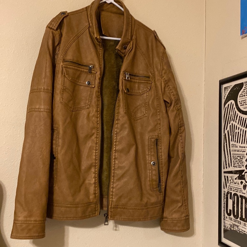 Mens medium brown leather jacket